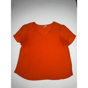 Cato Fashions Blouse Top Womens Large Orange V Neck Tulip Sleeve Casual Wear